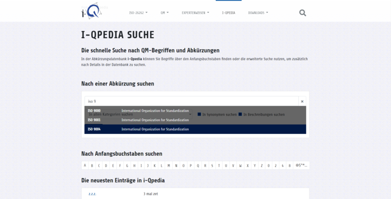 i-Qpedia Suche mit Vorschlagsliste - © i-Q Schacht & Kollegen Qualitätskonstruktion GmbH